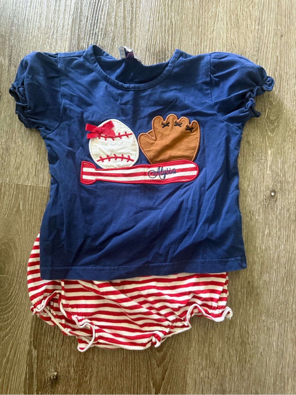 Lures and Lace Navy Baby Baseball Top with Red Accent